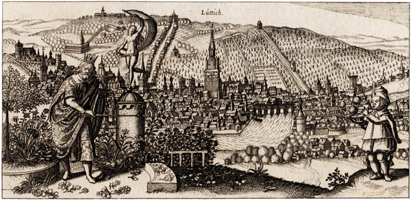 Charlemagne devant la cité de Liège. - Gravure sur cuivre de Daniel Meisner - éd. 1628