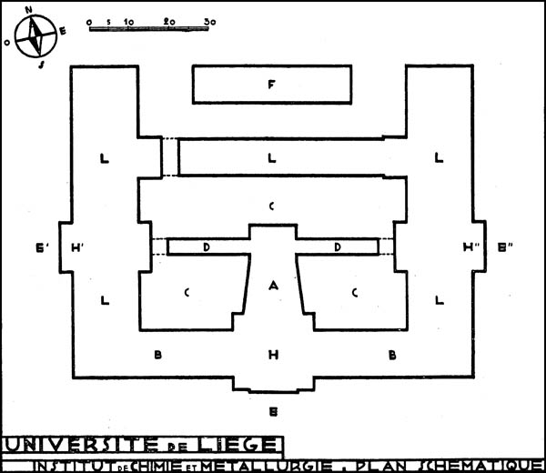 ULG Val Benoit - Plan Shématique du Projet des Instituts de Chimie et de Métallurgie en 1930