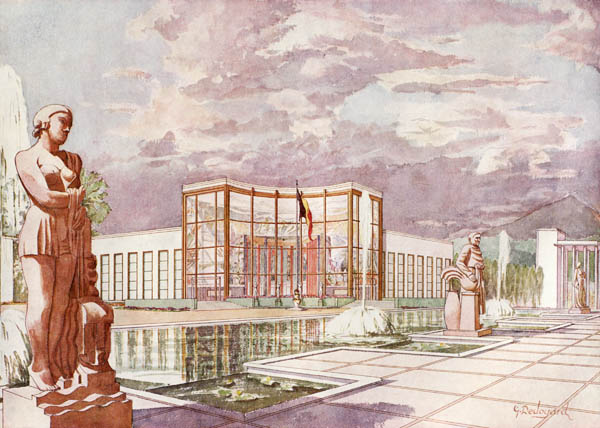 Aquarelle du palais du Commissariat général par l'architecte Dedoyard