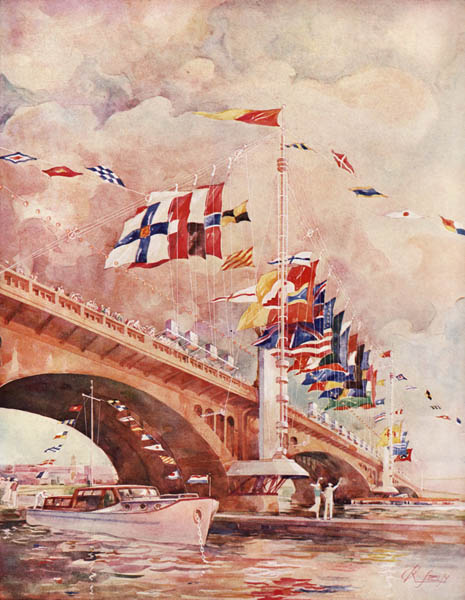Aquarelle illustrant la décoration du Pont de Coronmeuse par R Stelsy
