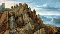 Lucas van Valckenborch - Mine de fer dans les collines au pied de la forteresse de Chokier - 36,5 x 64,5 cm