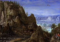 Lucas van Valckenborch - 1586 Paysage rocheux à Chokier - 15 x 22 cm