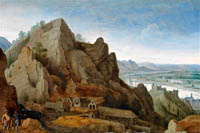 1596 Lucas van Valckenborch - Paysage de montagne avec personnages face à une aluniere à Chokier