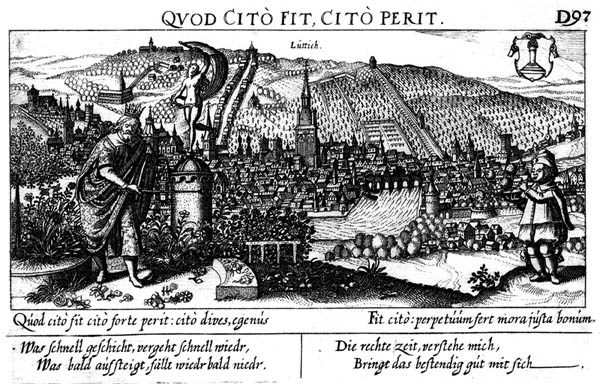 Détail de la miniature de Thomas vanden Putte dit Puteanus, illustrant le missel calligraphié en 1565 par Robert Quercentius, chanoine de la collégiale Saint Jean sur ordre de Robert de Bergues en 1560.