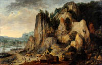 ND Lucas van Valckenborch - Paysage fluvial montagneux avec four à chaux et à alun