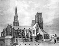 Vue de l'église Cathédrale de St Lambert par par Cremetti d'après Deneumoulin