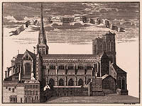 Vue de l'église Cathédrale de St Lambert par Remacle Leloup extrait de Les Délices du pais de Liege par Pierre Lambert de Saumery