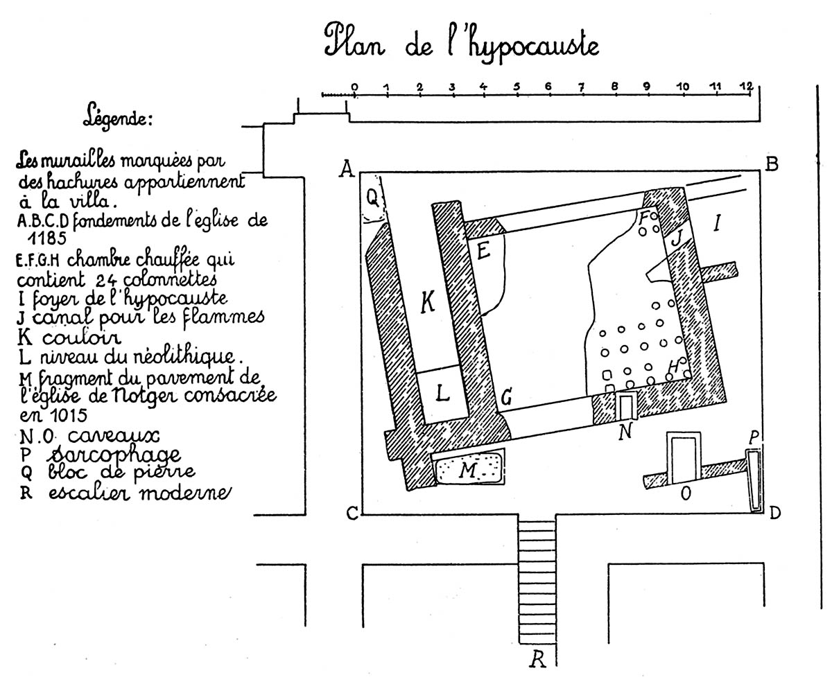 Plan des fouilles de l'hypocauste de la place St Lambert à Liège