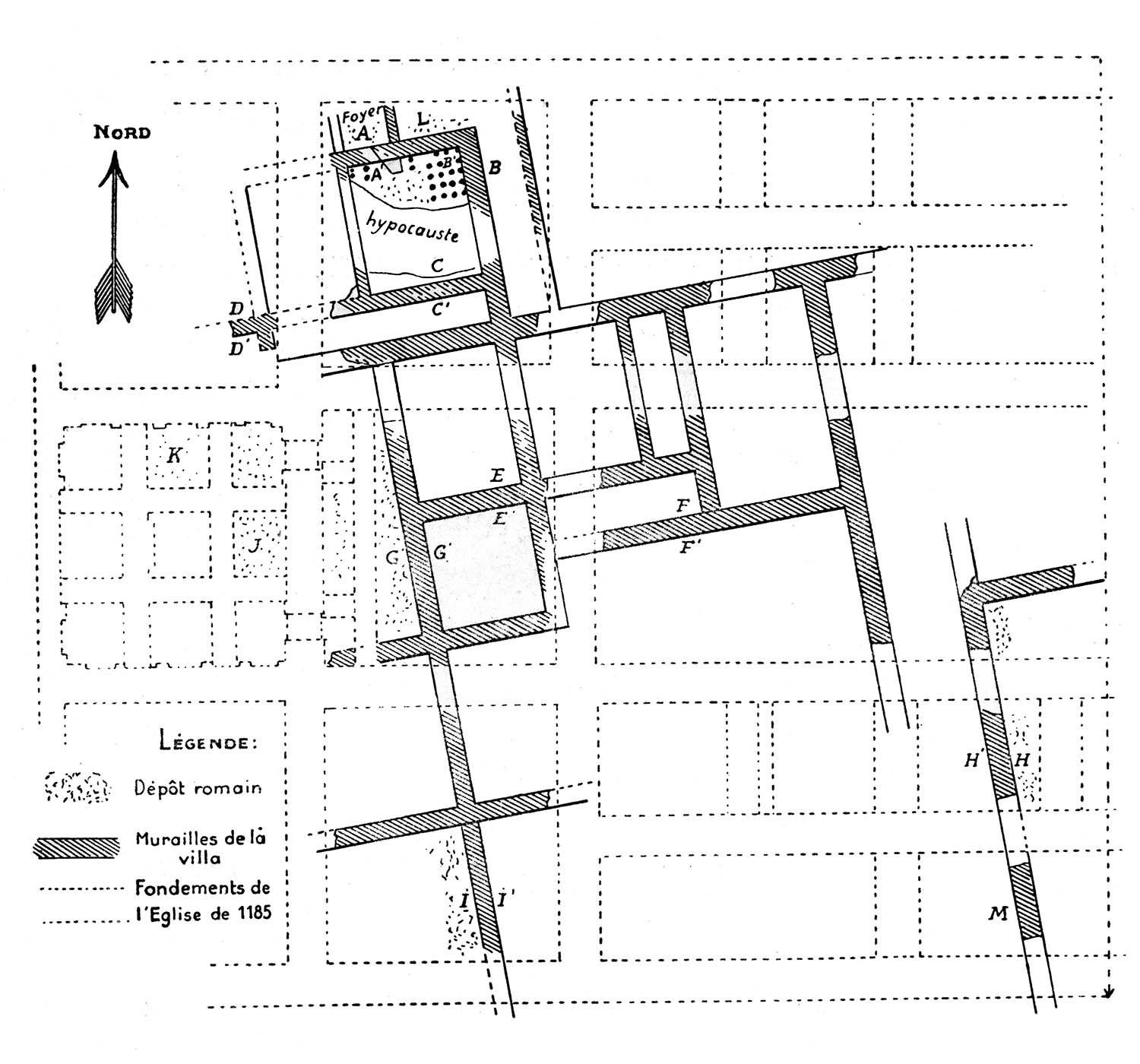 Plan des fouilles de la villa romaine de la place St Lambert à Liège